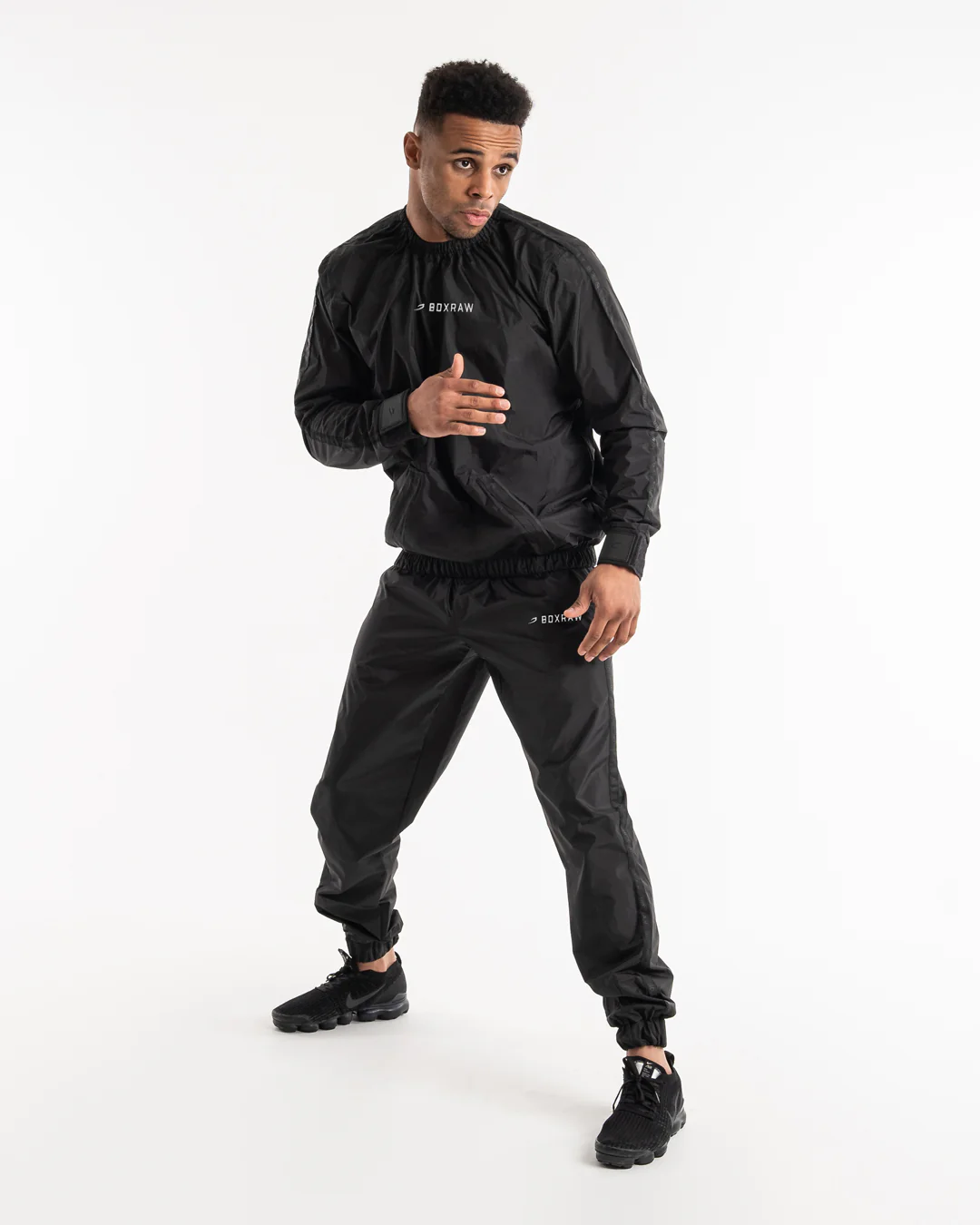 The Boxraw Hagler 2.0 Sauna Suit on a professional boxer