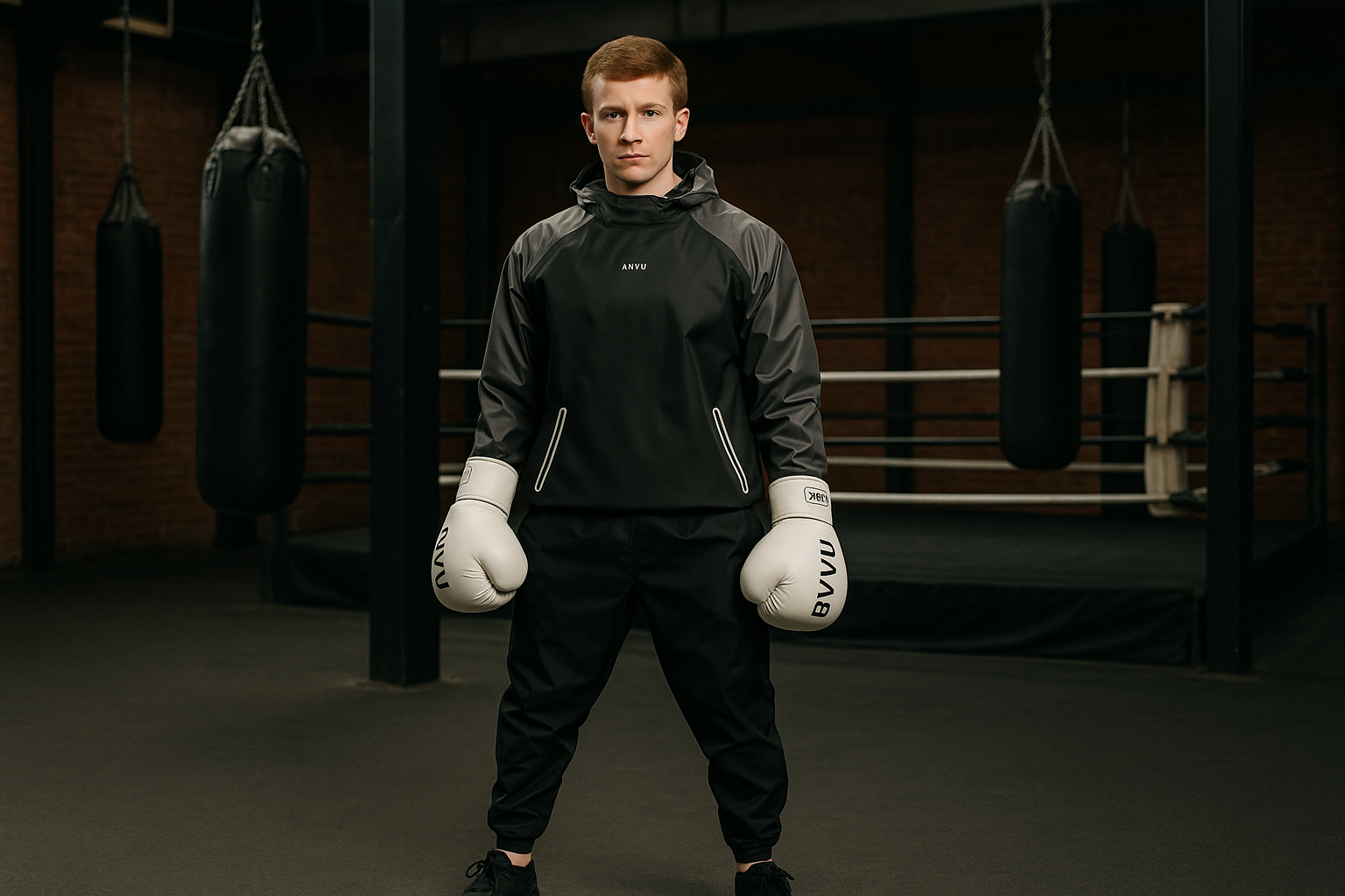 Bennett Carby in a sauna suit with boxing gloves