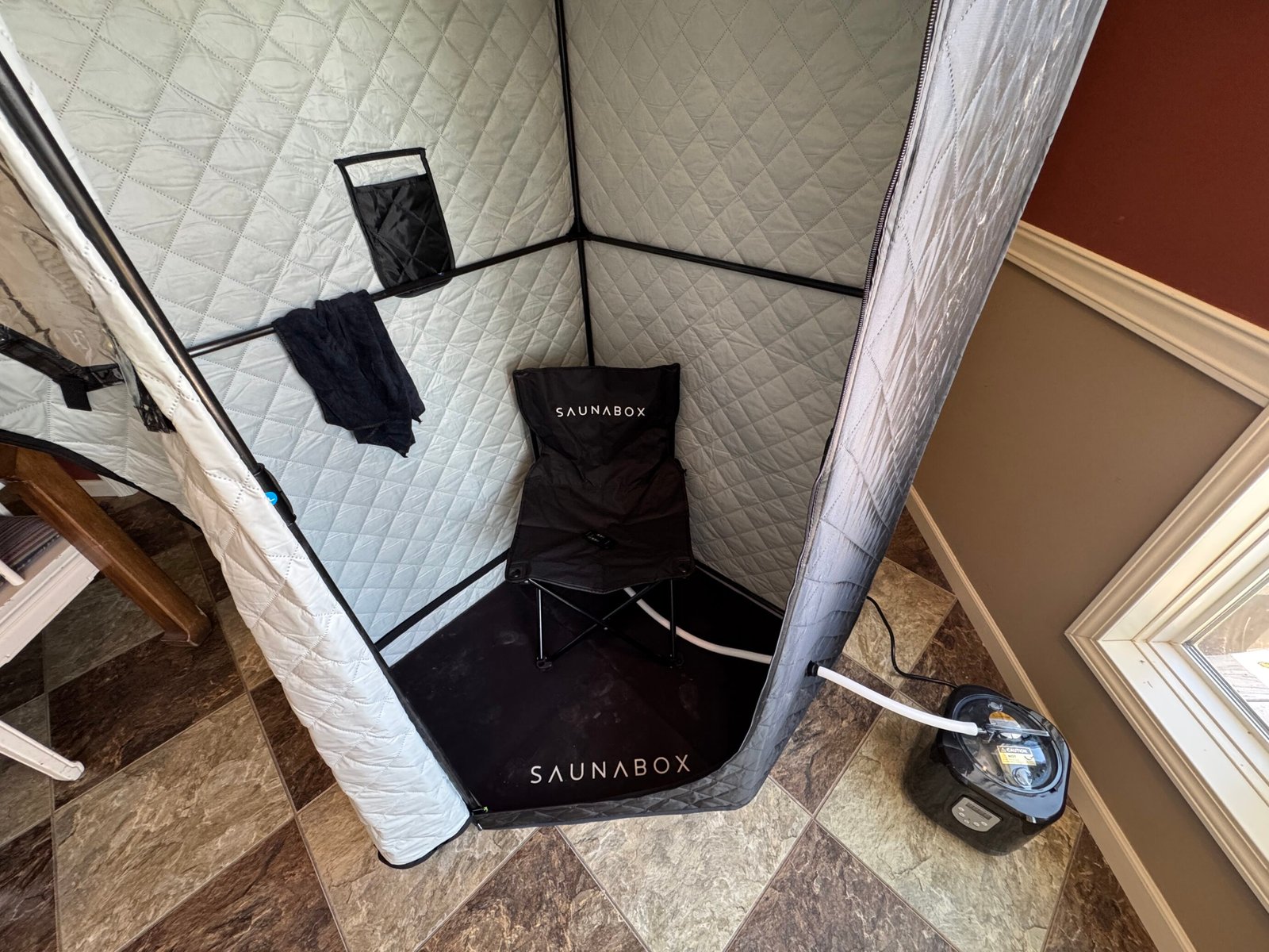 The interior of the saunabox smartsteam pro fully set up