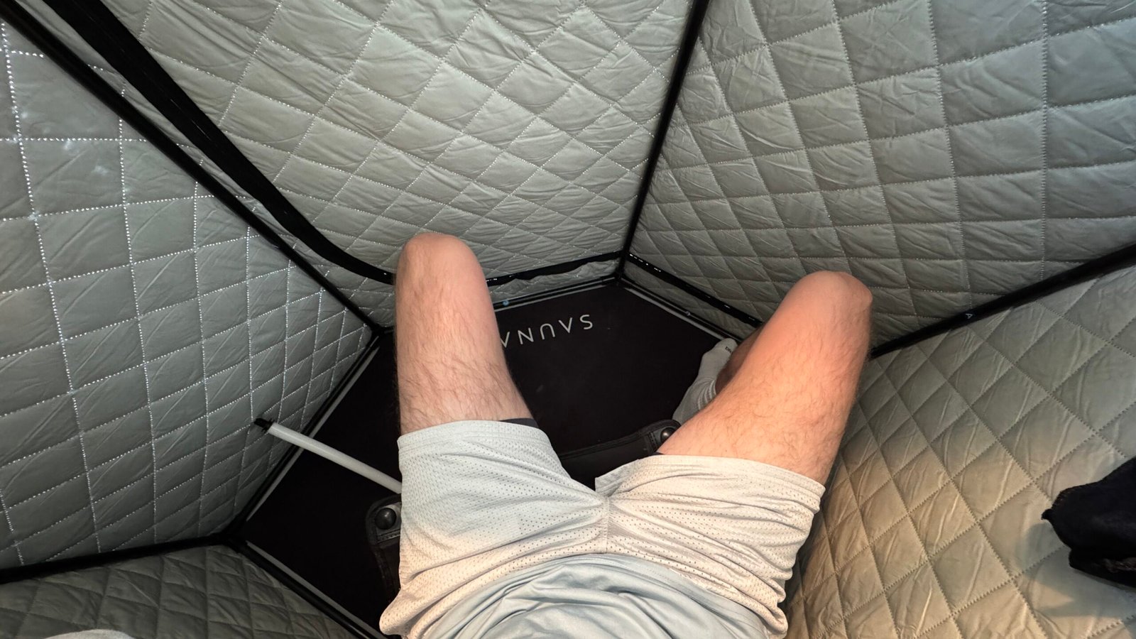 Bennett Carby sitting in the saunabox smartsteam pro